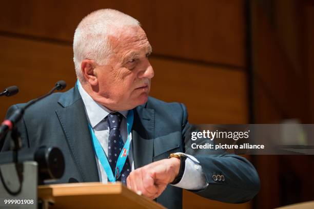 Former Czech president and prime minister Vaclav Klaus attends an election event of the Bavarian section of the right-wing nationalist party...