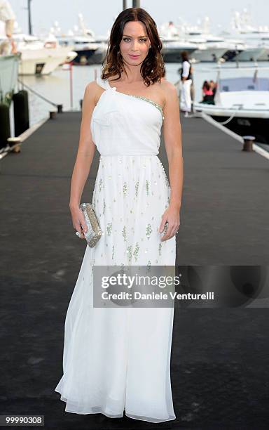Actress Emily Blunt attends the Fair Game Cocktail Party hosted by Giorgio Armani held aboard his boat 'Main' during the 63rd Annual International...