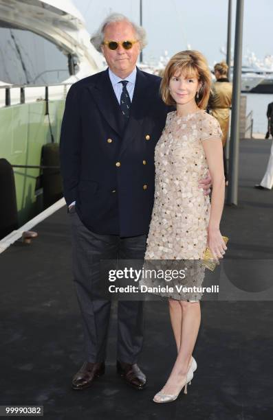 Vanity Fair editor Graydon Carter and Anna Carter attend the Fair Game Cocktail Party hosted by Giorgio Armani held aboard his boat 'Main' during the...