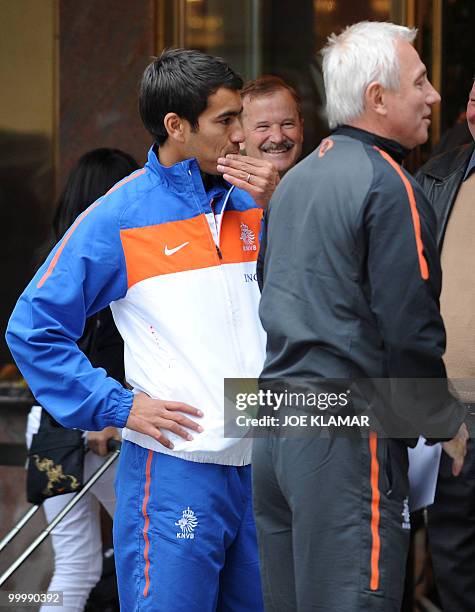 Dutch Captain Giovani Van Bronckhorst and head coach Bert Van Marwijk arrive with Netherlands national football team at their training camp in...