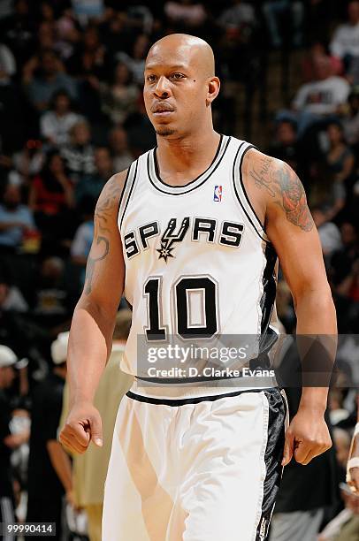 Keith Bogans of the San Antonio Spurs walks down the court during the game against the Orlando Magic on April 2, 2010 at the AT&T Center in San...