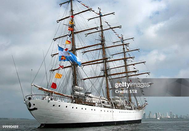 Argentina's sailboat Libertad arrives at the port of Cartagena, Colombia during the Bicentennial Race, on May 19, 2010. Eleven training ships from...