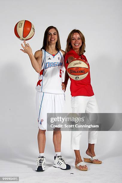 Shalee Lehning and owner Kathy Betty of the Atlanta Dream pose for a portrait on 2010 WNBA Media Day on May 13, 2010 at Philips Arena in Atlanta,...