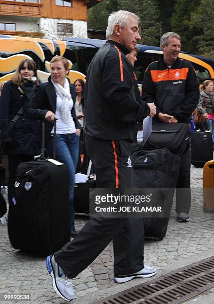 Dutch Head coach Bert Van Marwijk arrives with Netherlands national football team at their training camp in Tirolian village of Seefeld on May 19,...