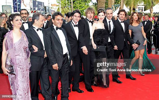 Guests with Actor Alexander Scheer , Actress Nora Von Waldstaetten , Director Olivier Assayas and Edgar Ramirez attends the premiere of 'Poetry' held...