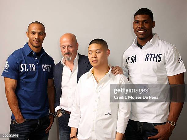 Courtney Brown, Domenico Vacca, Jonathan Koon and Wide receiver Ramses Barden attends the launch of Domenico Vacca Denim at Domenico Vacca on May 18,...