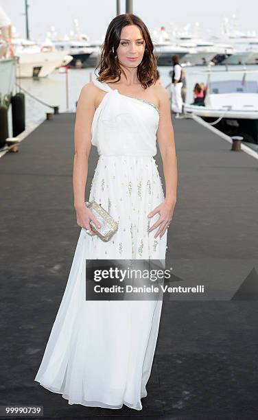 Actress Emily Blunt attends the Fair Game Cocktail Party hosted by Giorgio Armani held aboard his boat 'Main' during the 63rd Annual International...