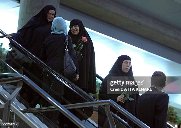 Laura Fattal , Nora Shourd and Cindy Hickey , mothers of US hikers detained in Iran, arrive at the Imam Khomeini airport in Tehran on May 19, 2010....