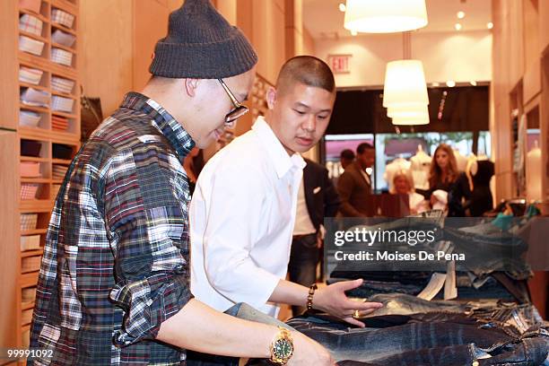 Designers Kevin Saer Leong and Jonathan Koon attend the launch of Domenico Vacca Denim at Domenico Vacca on May 18, 2010 in New York City.