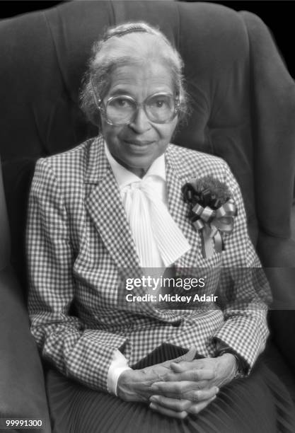 Civil rights activist Rosa Parks poses for a portrait after a Martin Luther King Day speech at Ruby Diamond Auditorium on the campus of Florida State...