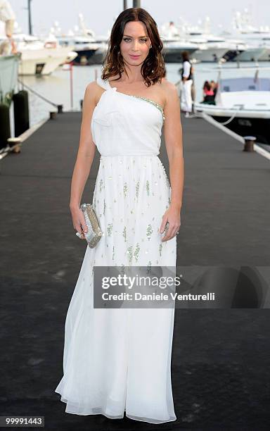 Actress Emily Blunt attends the Fair Game Cocktail Party hosted by Giorgio Armani held aboard his boat 'Main' during the 63rd Annual International...