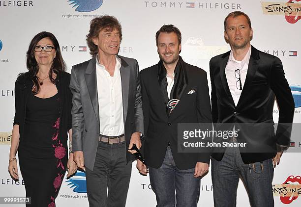 Producer Victoria Pearman, singer Mick Jagger of the Rolling Stones, director Stephen Kijak and producer John Battsek attend the 'Stones in Exile'...