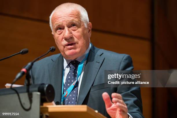 Former Czech president and prime minister Vaclav Klaus attends an election event of the Bavarian section of the right-wing nationalist party...