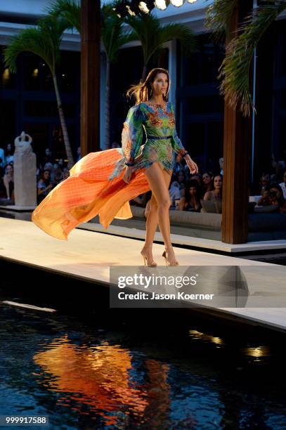 Model walks the runway for Fashion Palette Miami Australian Swim Show SS19 at The Setai Miami Beach on July 15, 2018 in Miami Beach, Florida.