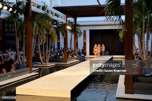 Model walks the runway for Fashion Palette Miami Australian Swim Show SS19 at The Setai Miami Beach on July 15, 2018 in Miami Beach, Florida.