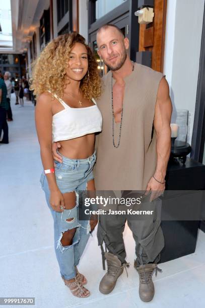 Fee Sumner and Manning Sumner attend Fashion Palette Miami Australian Swim Show SS19 at The Setai Miami Beach on July 15, 2018 in Miami Beach,...