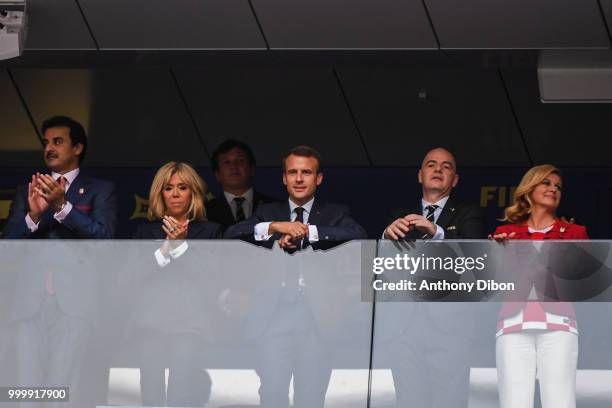 Qatari Emir Tamim bin Hamad Al Thani, Brigitte Macron, France's President Emmanuel Macron, FIFA president Gianni Infantino and Croatia's President...