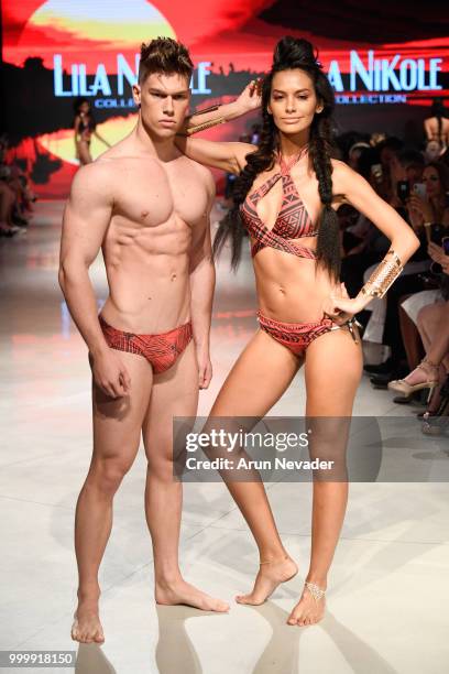 Models walk the runway for Lila Nikole at Miami Swim Week powered by Art Hearts Fashion Swim/Resort 2018/19 at Faena Forum on July 15, 2018 in Miami...