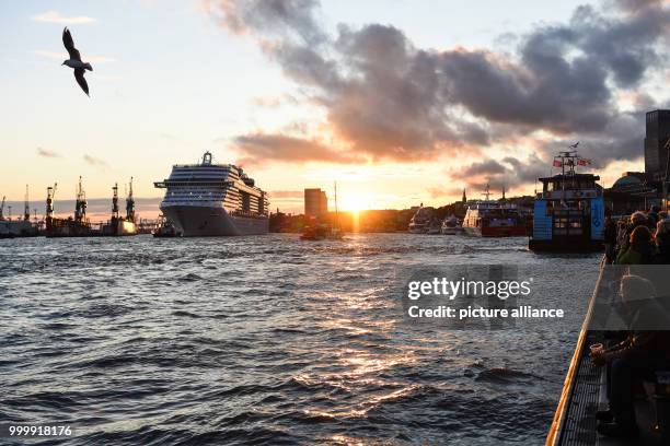 Visitors look at the passing cruise ships during the cruise festival Hamburg Cruise Days at the Elbe river in Hamburg, Germany, 9 September 2017....