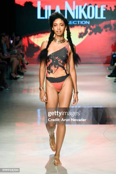 Model walks the runway for Lila Nikole at Miami Swim Week powered by Art Hearts Fashion Swim/Resort 2018/19 at Faena Forum on July 15, 2018 in Miami...