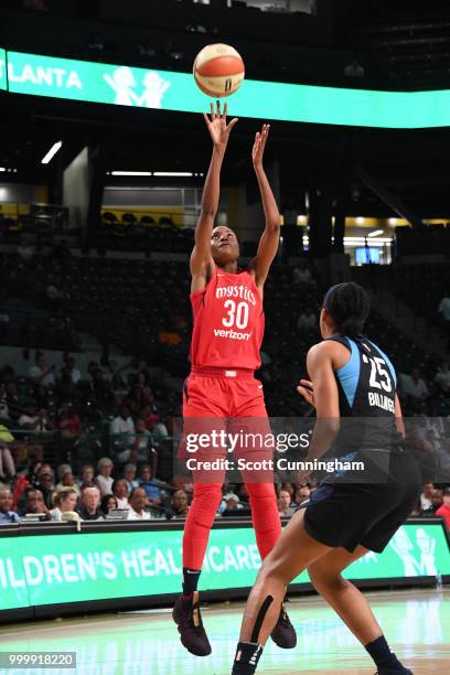 LaToya Sanders of the Washington Mystics shoots the ball against the Atlanta Dream on July 15, 2018 at Hank McCamish Pavilion in Atlanta, Georgia....