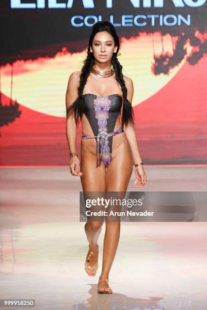 Model walks the runway for Lila Nikole at Miami Swim Week powered by Art Hearts Fashion Swim/Resort 2018/19 at Faena Forum on July 15, 2018 in Miami...