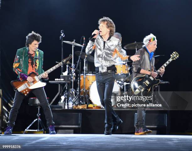 The Rolling Stones, Ron Wood , Mick Jagger, Charlie Watts and Keith Richards perform on stage during the start of the Rolling Stones Europe tour...