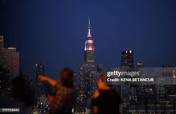 The Empire State Building is lit in honor the 2018 World Cup champion, France, in New York on July 15, 2018.