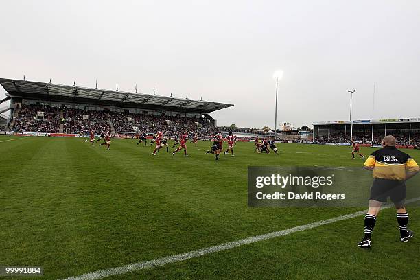 General action during the Championship playoff final match, 1st leg between Exeter Chiefs and Bristol at Sandy Park on May 19, 2010 in Exeter,...