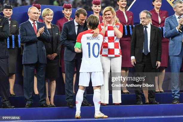 Russian President Vladimir Putin, French President Emmanuel Macron, Croatia's President Kolinda Grabar Kitarovic and Football French Federation...