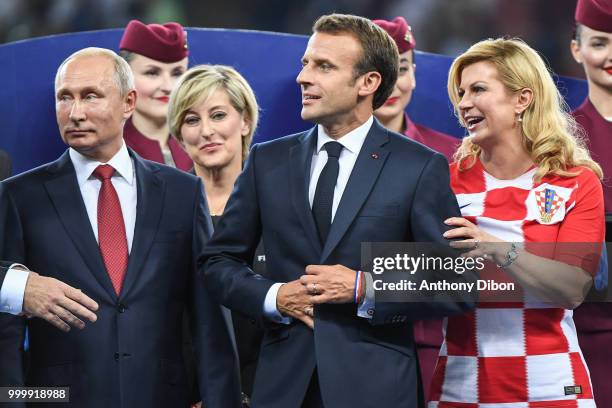 President Gianni Infantino, Russian President Valdimir Putin, French President Emmanuel Macron, President Kolinda Grabar Kitarovic of Croatia and...