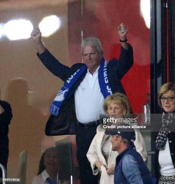 Hoffenheim's patron Dietmar Hopp celebrates the victory after the match the German Bundesliga soccer match between 1899 Hoffenheim and Bayern Munich...
