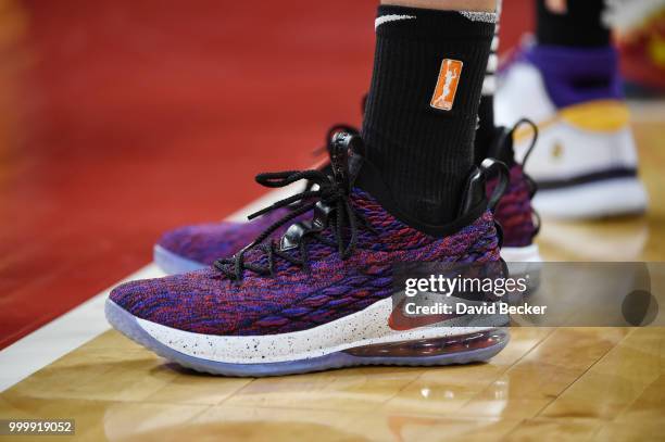 Sneakers of Dearica Hamby of the Las Vegas Aces seen during the game against the Los Angeles Sparks on July 15, 2018 at the Mandalay Bay Events...