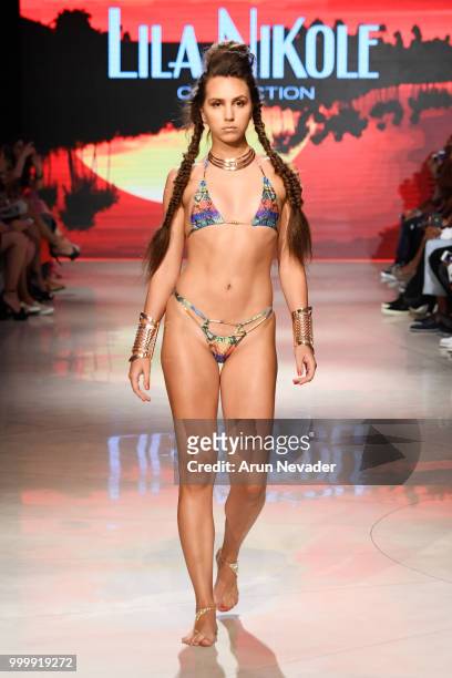 Model walks the runway for Lila Nikole at Miami Swim Week powered by Art Hearts Fashion Swim/Resort 2018/19 at Faena Forum on July 15, 2018 in Miami...