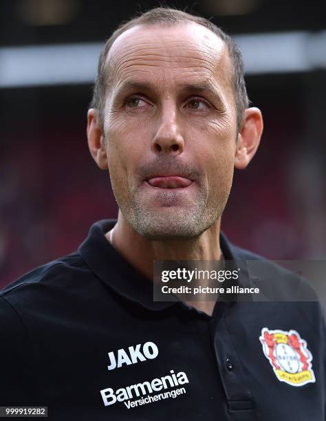 Leverkusen's coach Heiko Herrlich, photographed during the Bundesliga soccer match between FSV Mainz 05 and Bayer Leverkusen at the Opel Arena in...