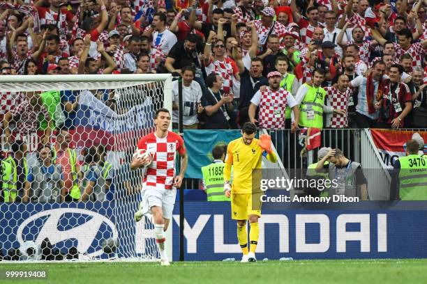 Hugo Lloris goalkeeper of France looks dejected during the World Cup Final match between France and Croatia at Luzhniki Stadium on July 15, 2018 in...