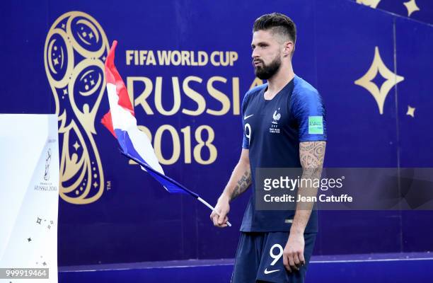 Olivier Giroud of France celebrates the victory following the 2018 FIFA World Cup Russia Final between France and Croatia at Luzhniki Stadium on July...
