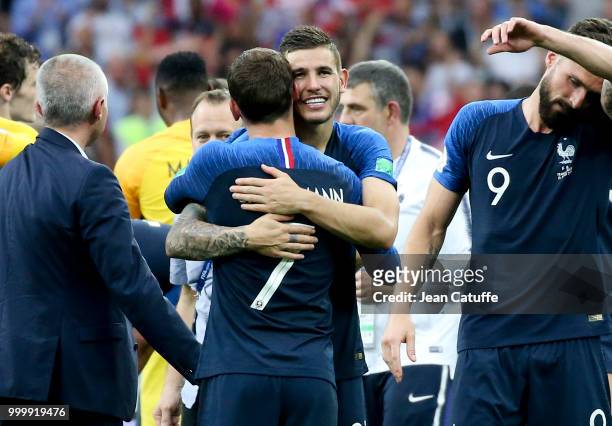 Lucas Hernandez, Antoine Griezmann of France celebrate the victory following the 2018 FIFA World Cup Russia Final between France and Croatia at...