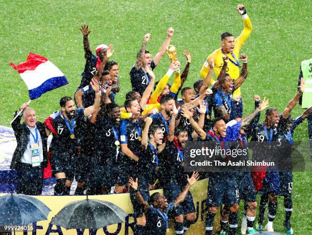 Frence players celebrate after the 2018 FIFA World Cup Final between France and Croatia at Luzhniki Stadium on July 15, 2018 in Moscow, Russia.