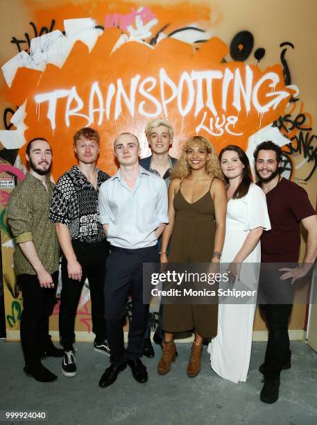 Cast members Tom Chandler, Greg Esplin, Andrew Barrett, Tariq Malik, Pia Hagen, Lauren Downie and Olivier Sublet attend the Off Broadway opening...