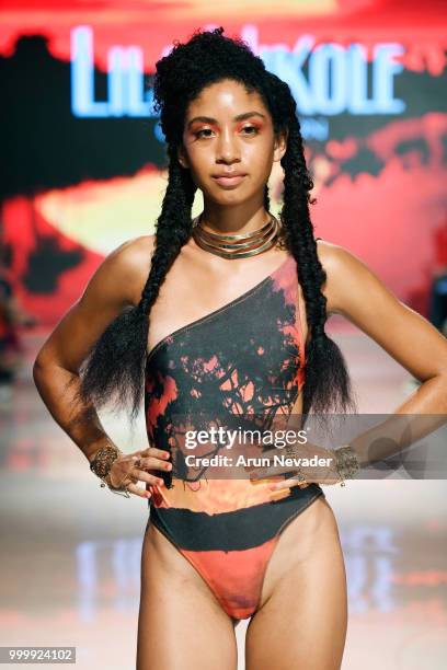 Model walks the runway for Lila Nikole at Miami Swim Week powered by Art Hearts Fashion Swim/Resort 2018/19 at Faena Forum on July 15, 2018 in Miami...