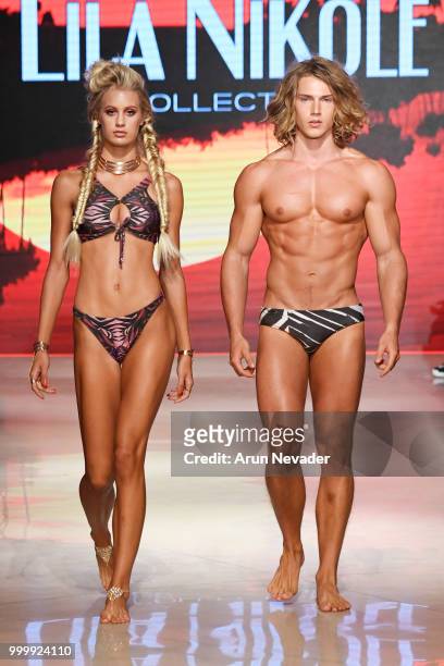 Models walk the runway for Lila Nikole at Miami Swim Week powered by Art Hearts Fashion Swim/Resort 2018/19 at Faena Forum on July 15, 2018 in Miami...