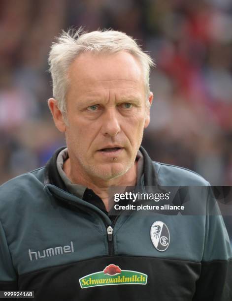 Freiburg's coach Christian Streich, photographed during the German Bundesliga soccer match between SC Freiburg and Borussia Dortmund in the...