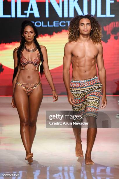 Models walk the runway for Lila Nikole at Miami Swim Week powered by Art Hearts Fashion Swim/Resort 2018/19 at Faena Forum on July 15, 2018 in Miami...