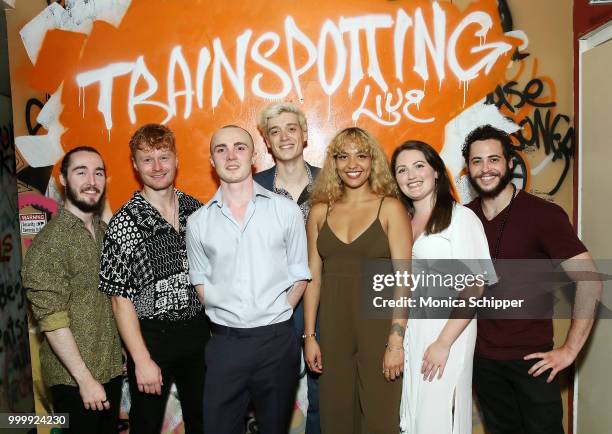 Cast members Tom Chandler, Greg Esplin, Andrew Barrett, Tariq Malik, Pia Hagen, Lauren Downie and Olivier Sublet attend the Off Broadway opening...