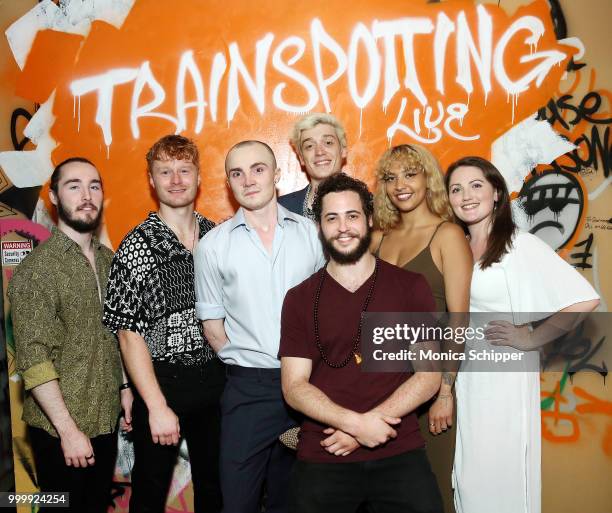 Cast members Tom Chandler, Greg Esplin, Andrew Barrett, Tariq Malik, Olivier Sublet, Pia Hagen and Lauren Downie attend the Off Broadway opening...