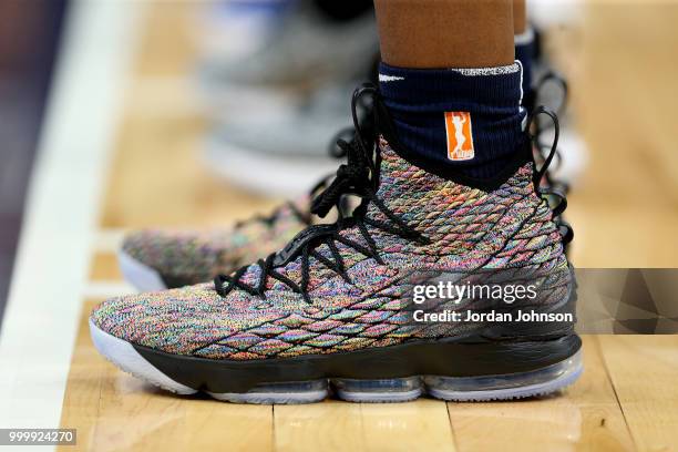 The sneakers worn by Sylvia Fowles of the Minnesota Lynx during the game against the Las Vegas Aces on July 13, 2018 at Target Center in Minneapolis,...