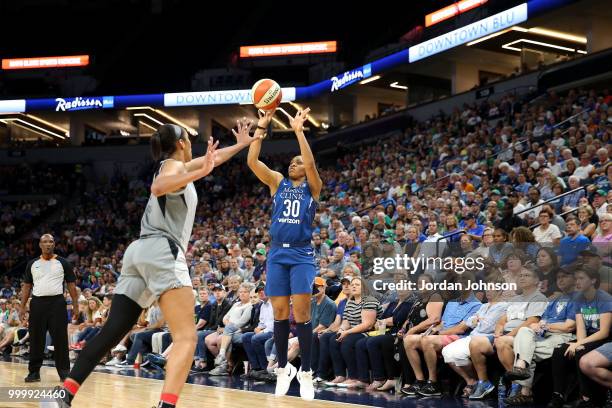 Tanisha Wright of the Minnesota Lynx shoots the ball during the game against the Las Vegas Aces on July 13, 2018 at Target Center in Minneapolis,...