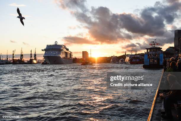 Visitors look at the passing cruise ships during the cruise festival Hamburg Cruise Days at the Elbe river in Hamburg, Germany, 9 September 2017....