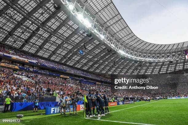 Team of France celebrate a goal during the World Cup Final match between France and Croatia at Luzhniki Stadium on July 15, 2018 in Moscow, Russia.